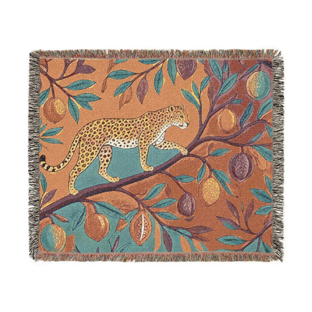 Leopard on Fruit Tree Woven Blanket | Botanical Jungle Throw