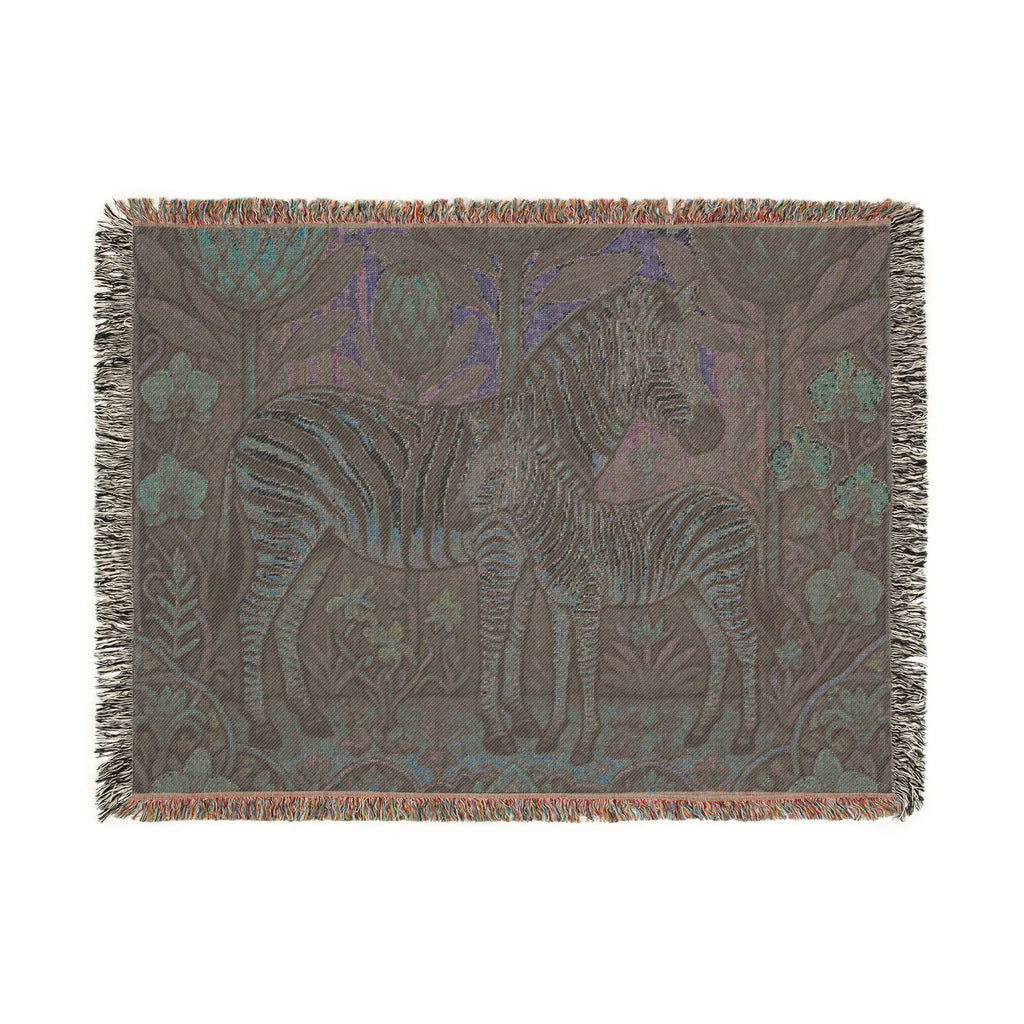 Zebra Mother and Foal Woven Blanket | Floral Tapestry Throw