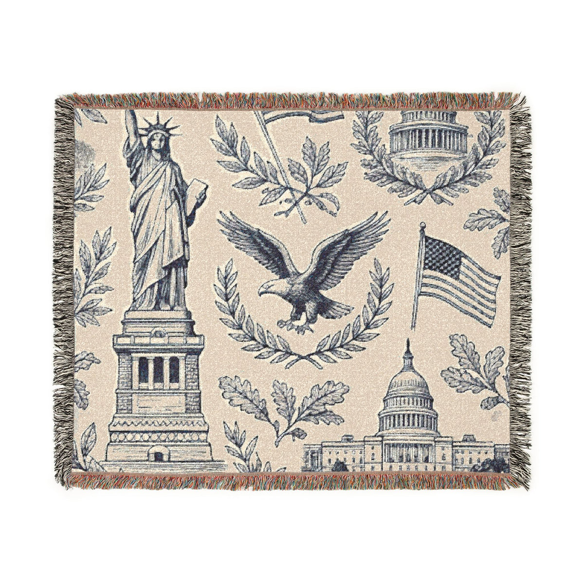Patriotic Icons Woven Blanket | Statue of Liberty Eagle Capitol Flag USA 250 Throw 4th of July