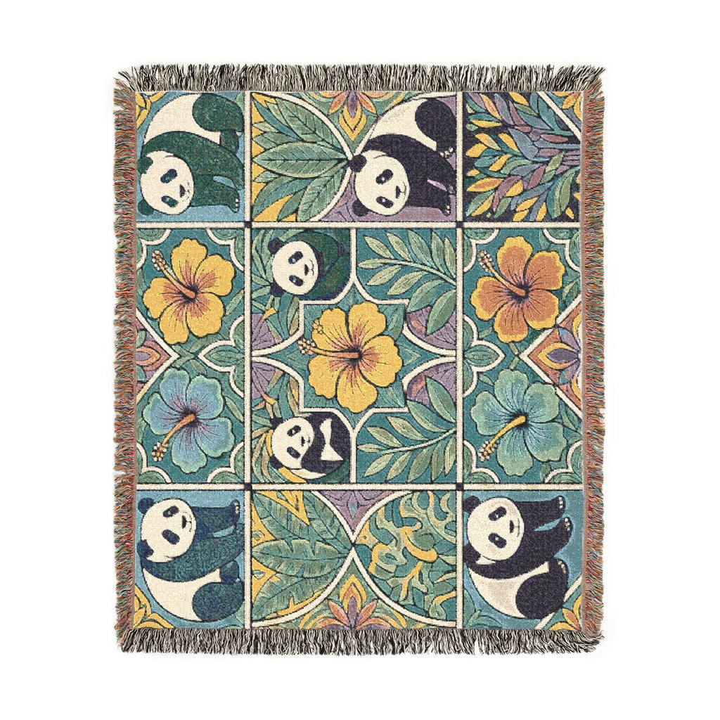 Bright and Bold Woven Panda Blanket I Woven Animal Blanket Throw