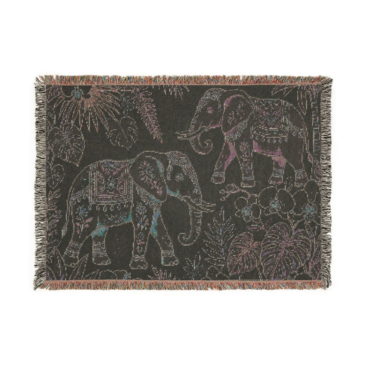 Boho Elephant Tapestry Woven Blanket | Jungle Safari Throw
