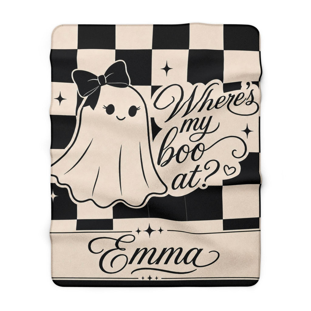 Where's My Boo At? Ghost Sherpa Fleece Blanket | Personalized Name Option