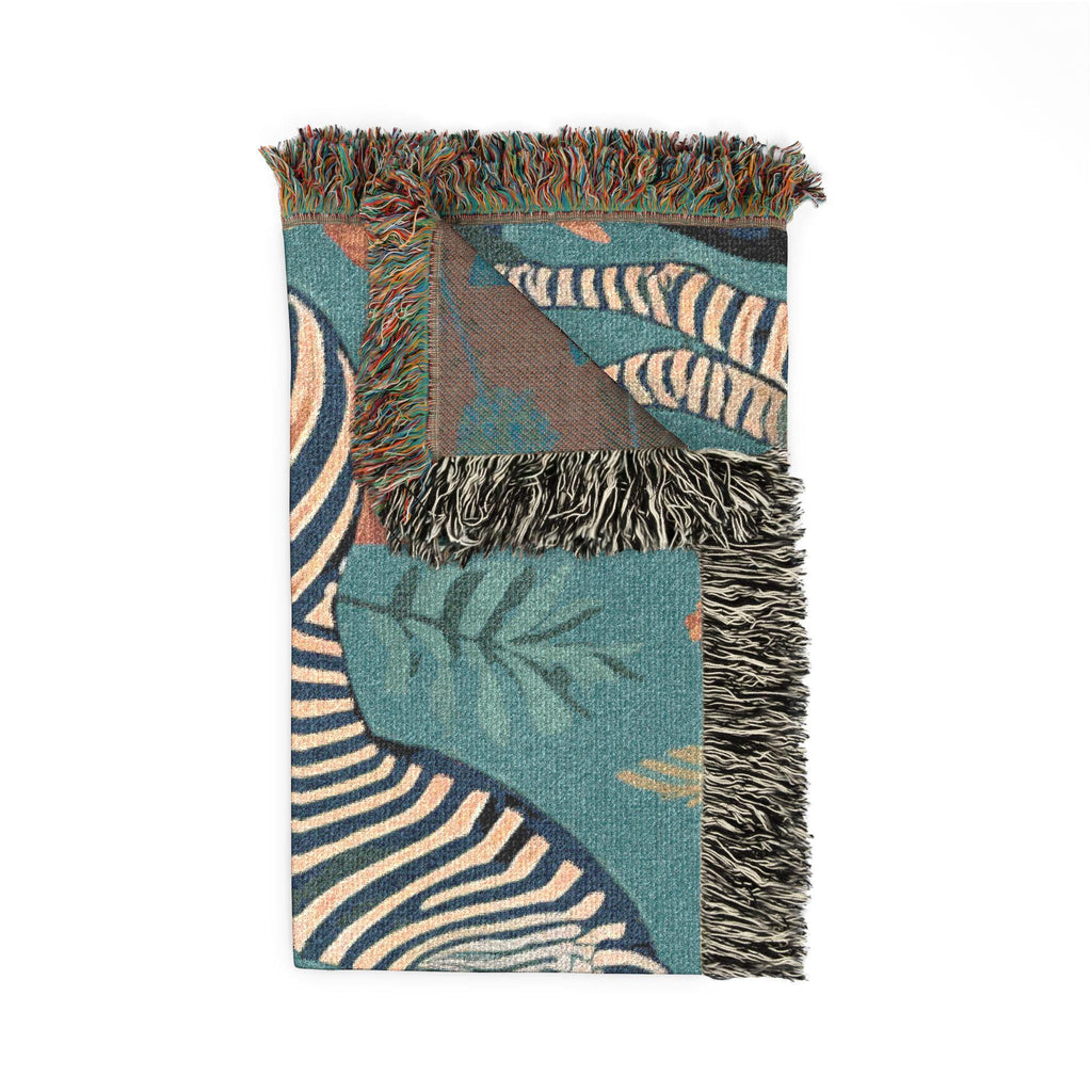 Zebra Jungle Illustration Woven Blanket | Animal Tapestry Throw