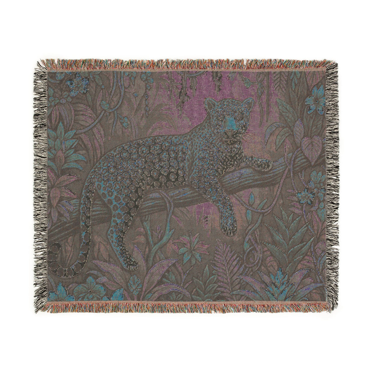 Leopard in Tropical Jungle Woven Blanket | Tapestry Throw with Fringe
