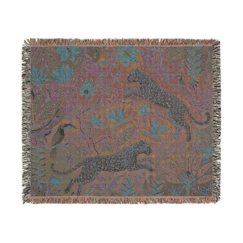 Leopard Jungle Tapestry Woven Blanket | Botanical Animal Throw