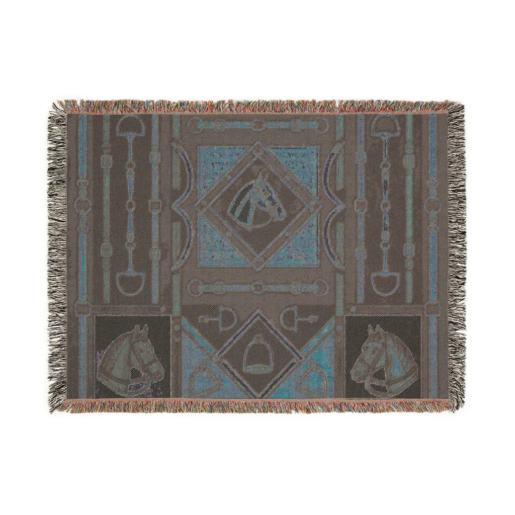 Equestrian Horse Bit Pattern Woven Blanket | Horse Head, Bridles, Stirrups