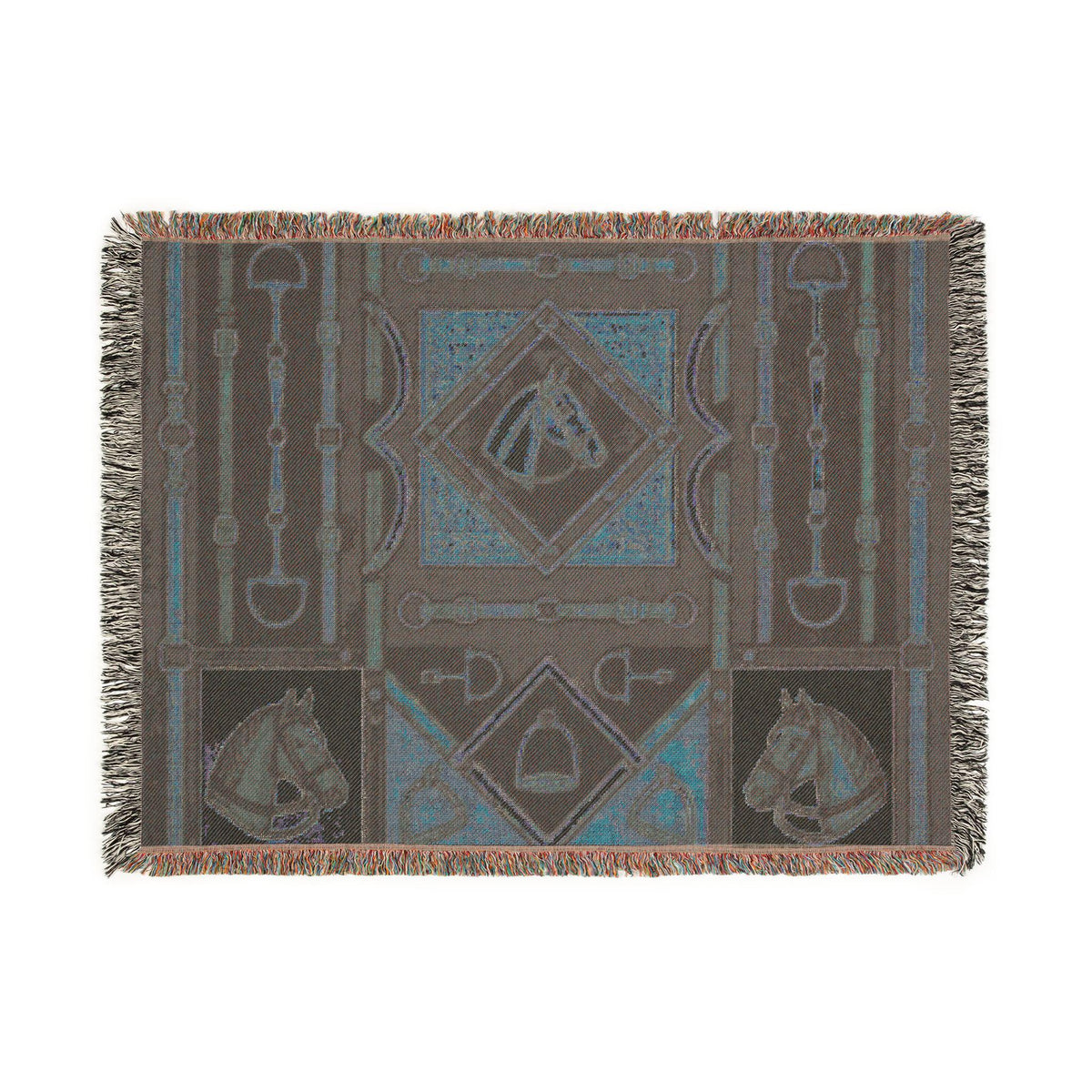 Equestrian Horse Bit Pattern Woven Blanket | Horse Head, Bridles, Stirrups