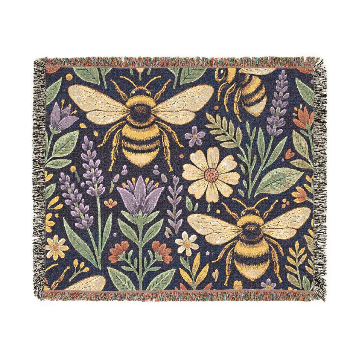 Bees and Wildflowers Woven Blanket | Bee Floral Throw
