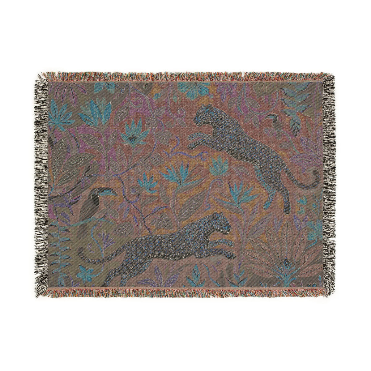 Leopard Jungle Tapestry Woven Blanket | Botanical Animal Throw