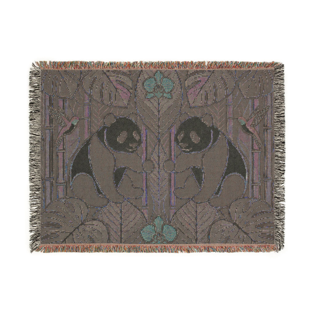 Art Nouveau Panda Woven Blanket | Bamboo Motif Throw