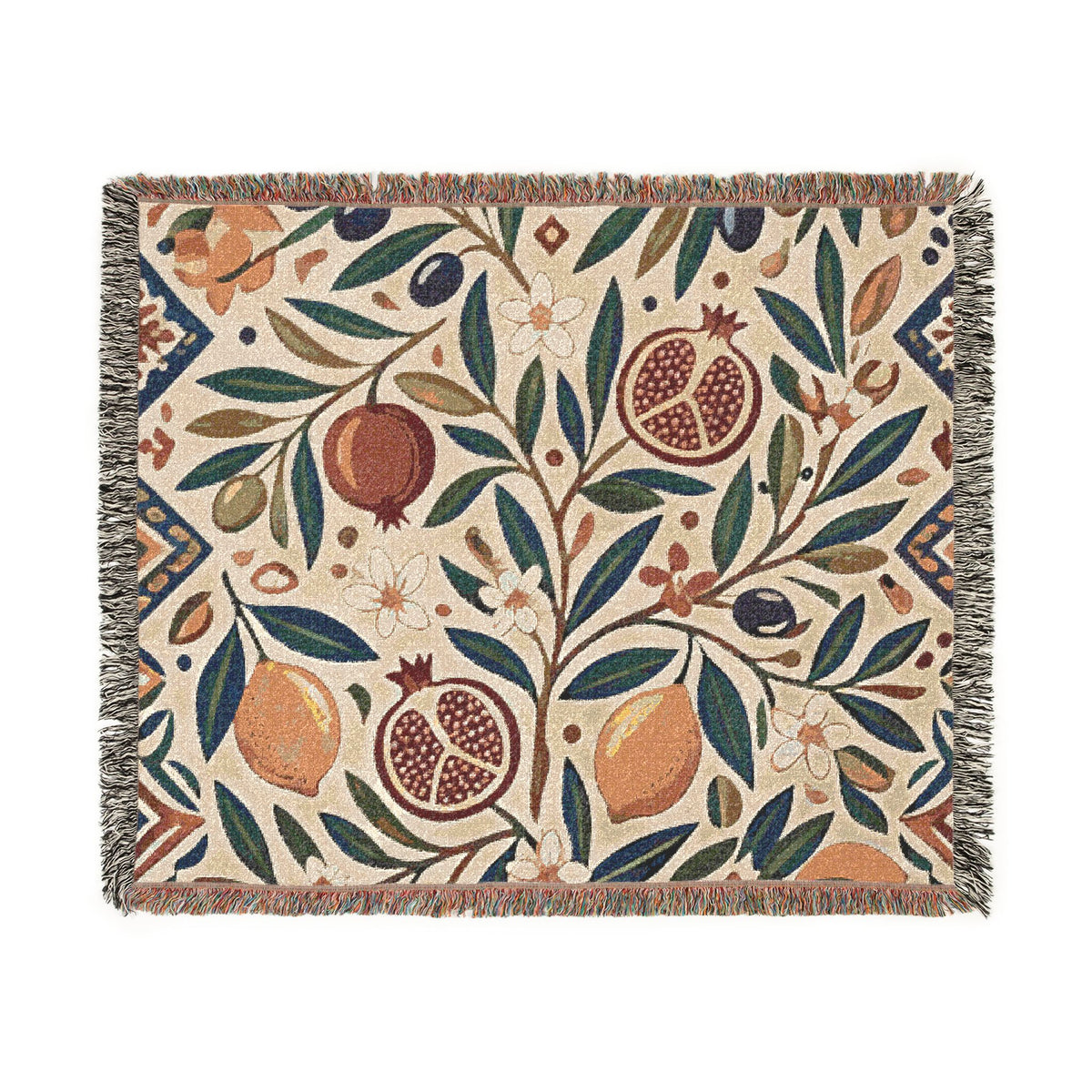Pomegranate Olive Branch Woven Blanket | Botanical Throw