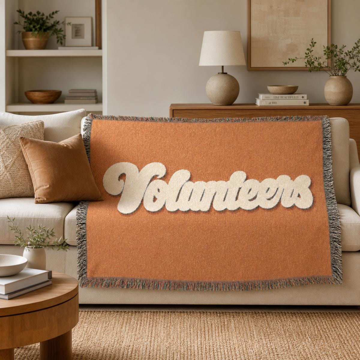 Volunteers Woven Blanket | Retro Script Throw, Team Volunteer Decor