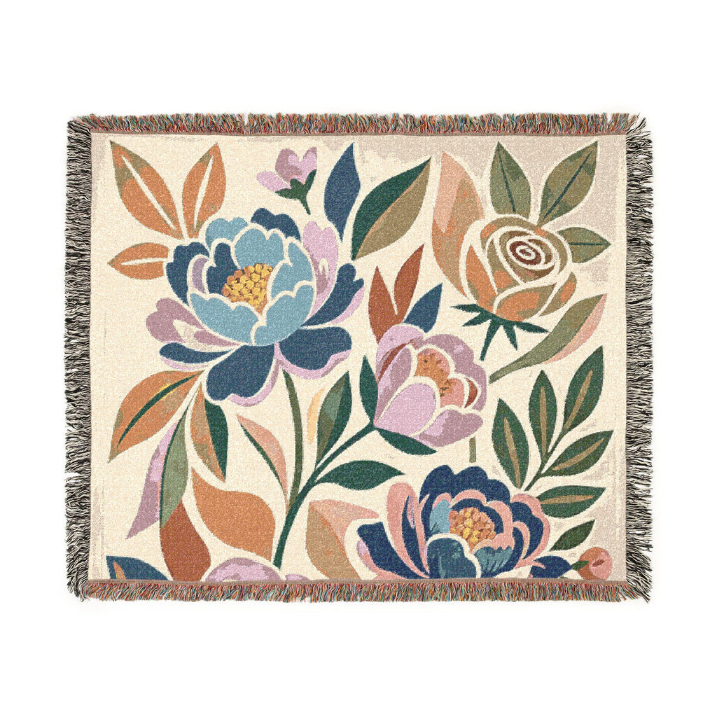 Floral Peony Tapestry Woven Blanket | Boho Floral Throw