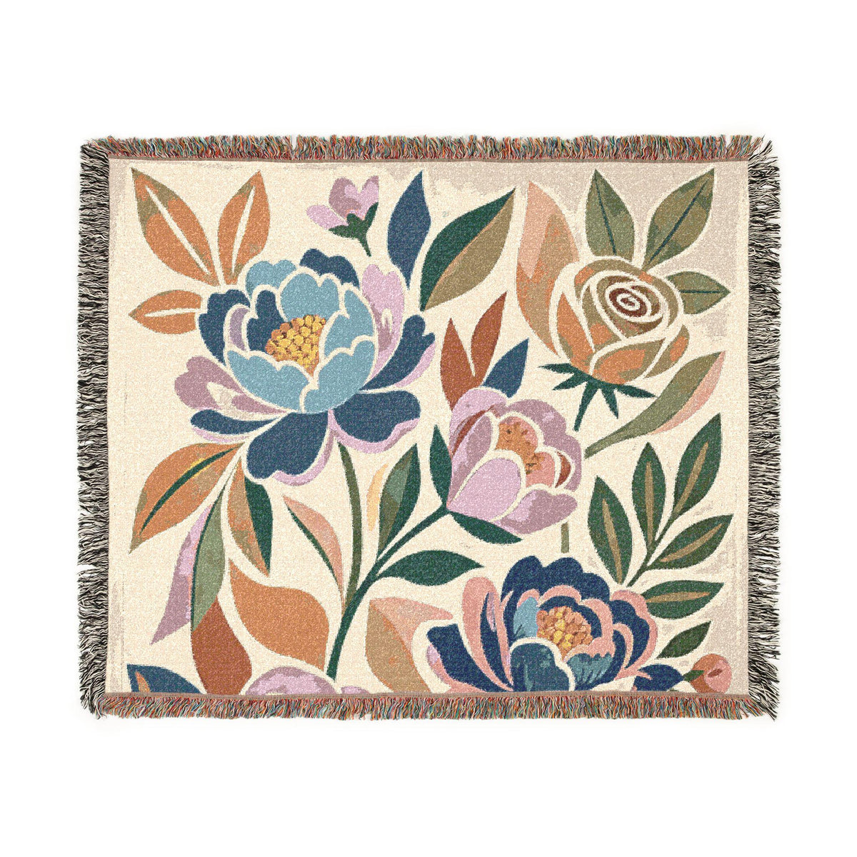 Floral Peony Tapestry Woven Blanket | Boho Floral Throw