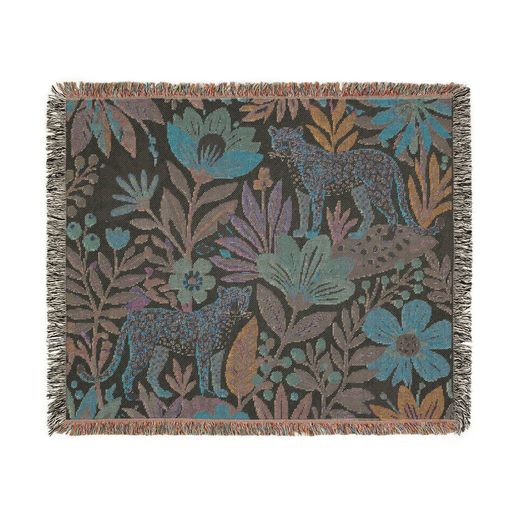 Floral Leopard Pattern Woven Blanket | Botanical Jungle Throw
