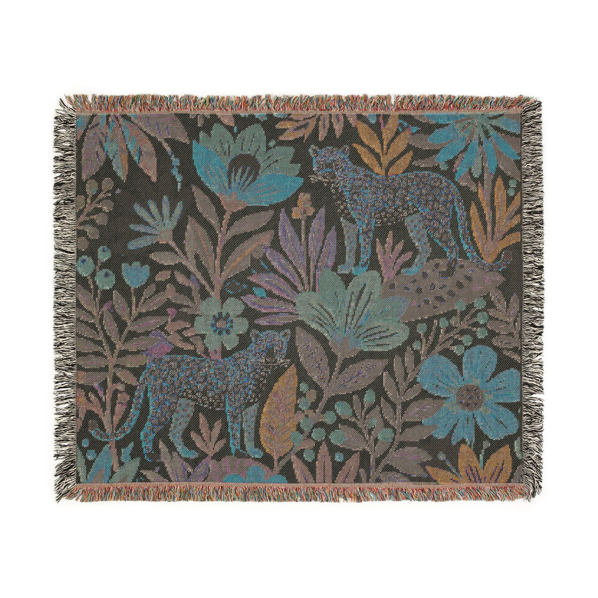 Floral Leopard Pattern Woven Blanket | Botanical Jungle Throw