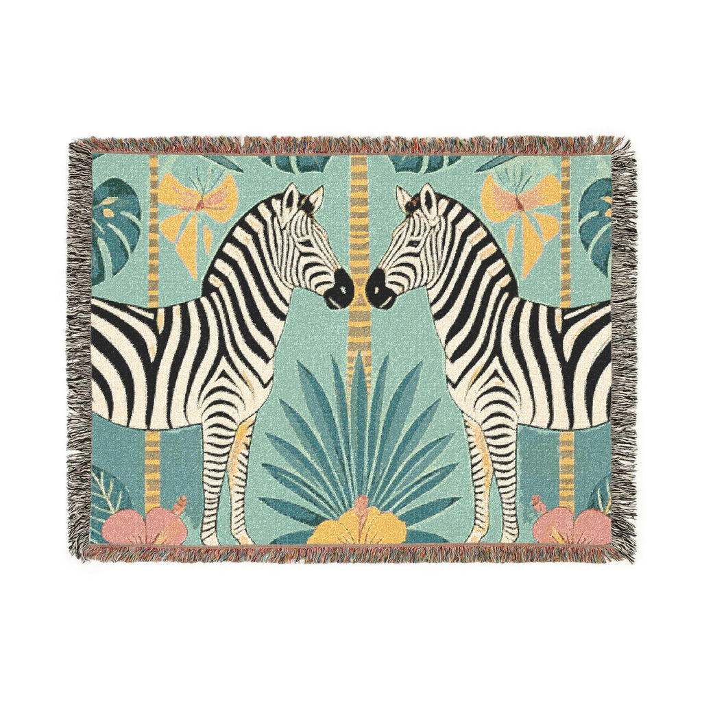 Zebra Mirror Illustration Woven Blanket | Tropical Safari Tapestry Throw