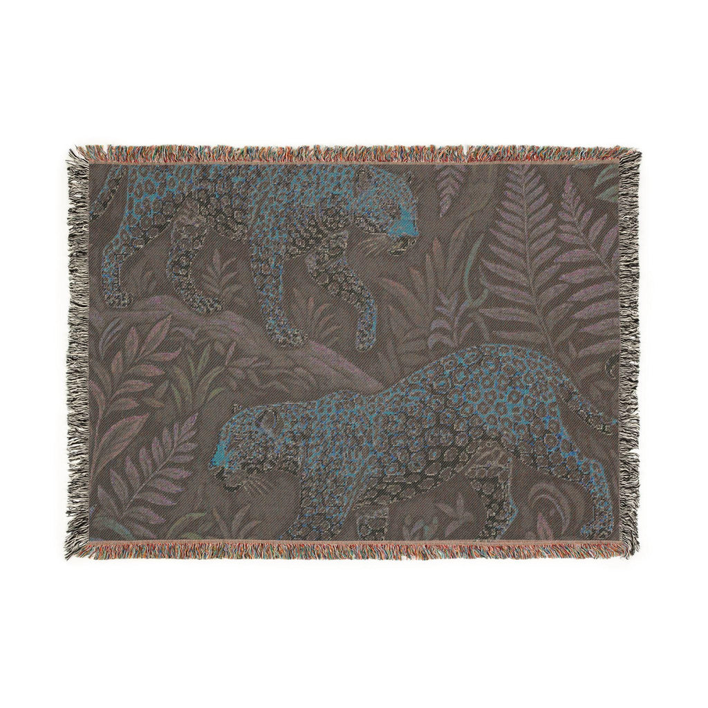 Leopard Jungle Woven Blanket | Tropical Foliage Animal Throw