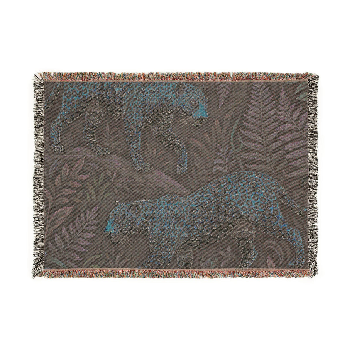 Leopard Jungle Woven Blanket | Tropical Foliage Animal Throw