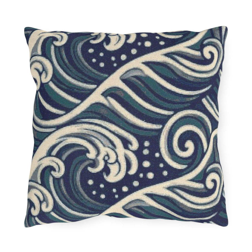 Navy Ocean Waves Outdoor Pillow | Coastal Wave Pattern Throw Pillow