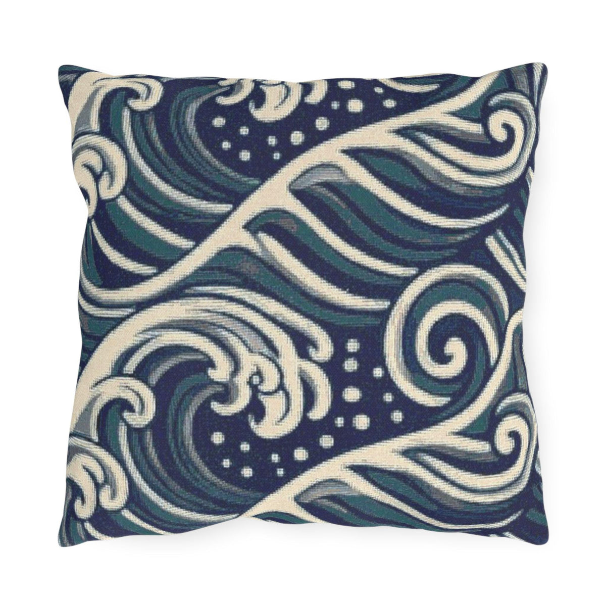 Navy Ocean Waves Outdoor Pillow | Coastal Wave Pattern Throw Pillow