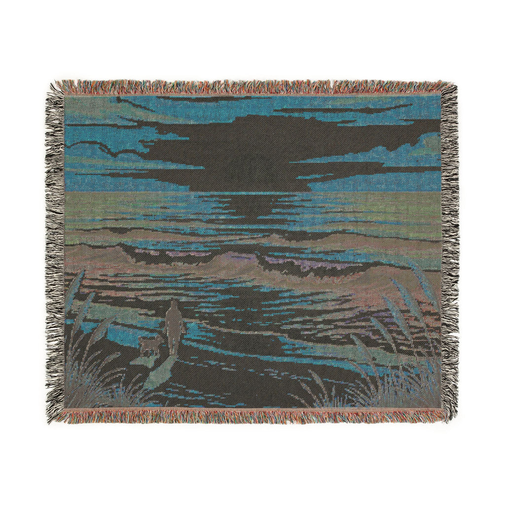 Sunset Beach Walk Woven Blanket | Coastal Ocean Scene Throw