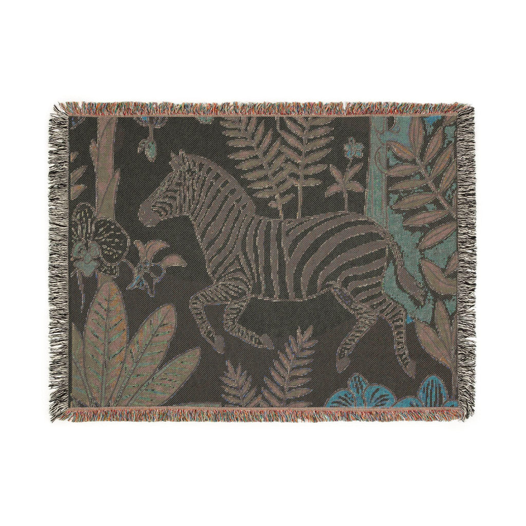 Zebra Jungle Illustration Woven Blanket | Botanical Animal Throw