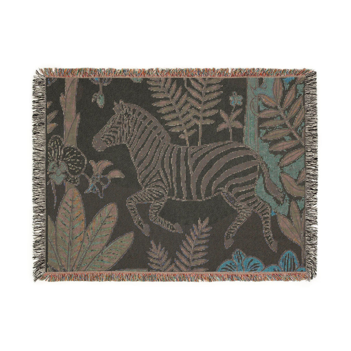 Zebra Jungle Illustration Woven Blanket | Botanical Animal Throw