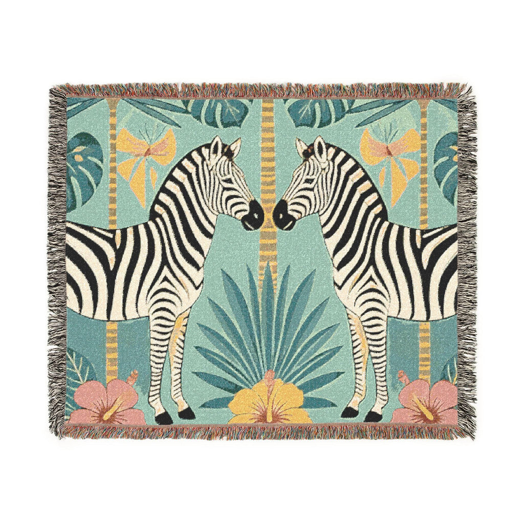 Zebra Mirror Illustration Woven Blanket | Tropical Safari Tapestry Throw