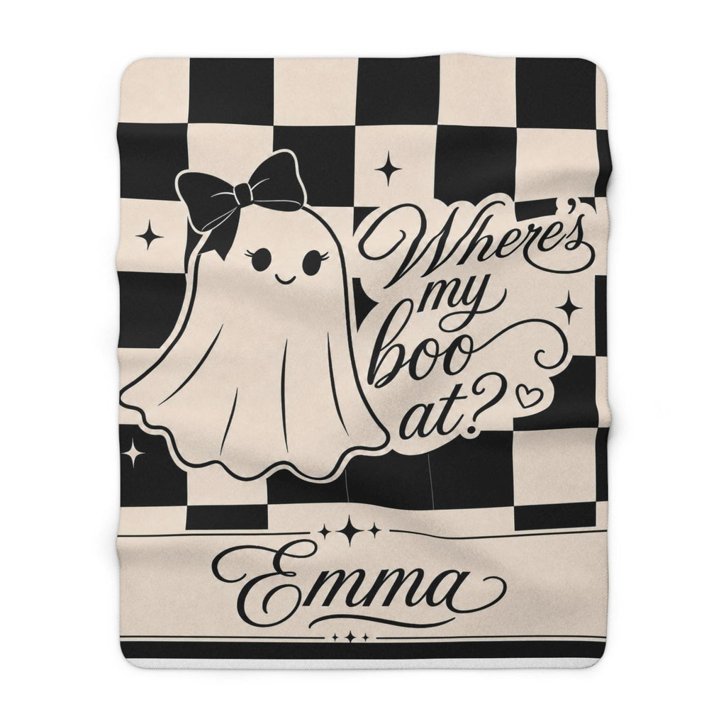 Where's My Boo At? Ghost Sherpa Fleece Blanket | Personalized Name Option