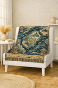 Fantasy Map Woven Blanket | Nautical Compass, Island Landscape Tapestry Throw Deep Sea