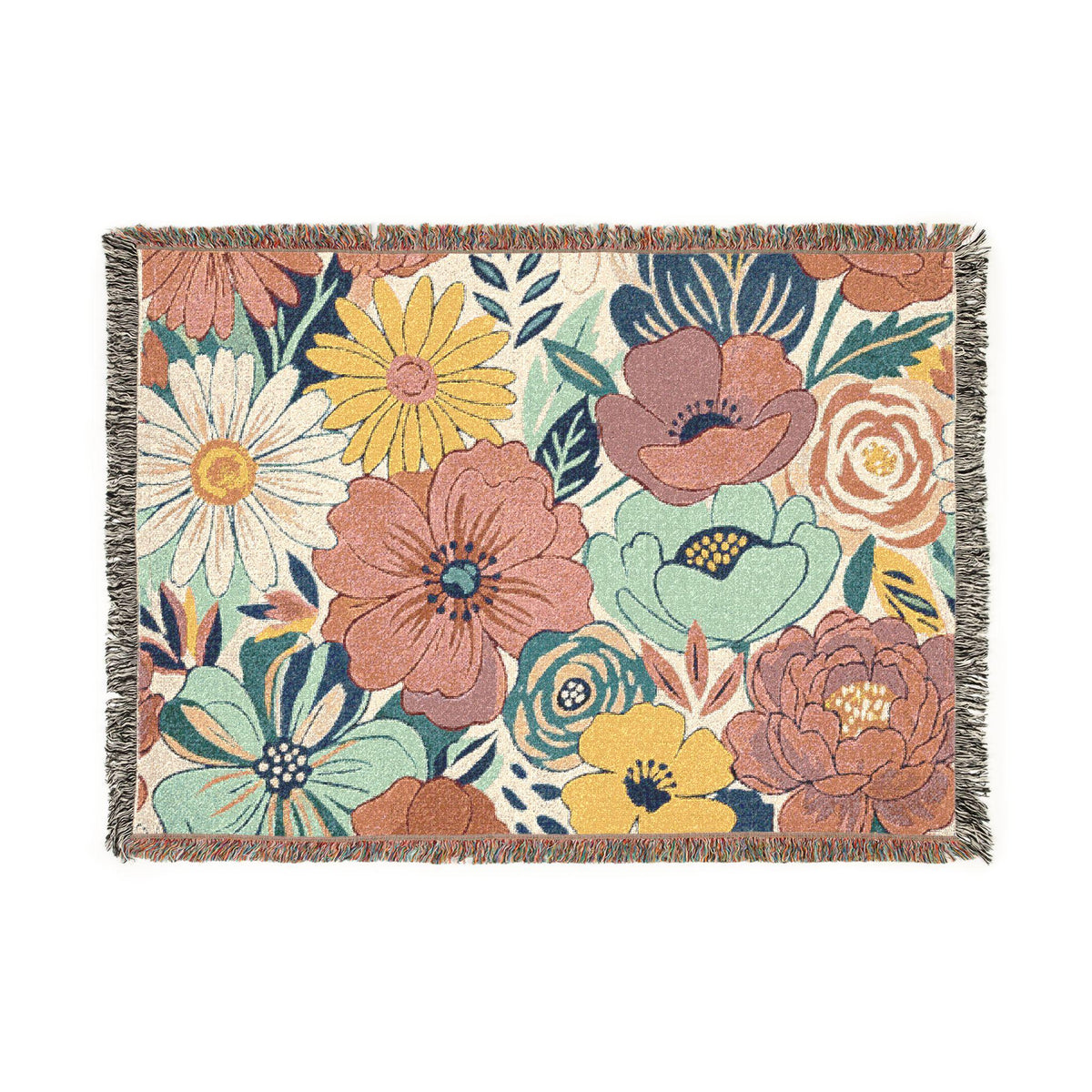 Bold Floral Print Woven Blanket | Flower Pattern Throw, Cozy Home Decor