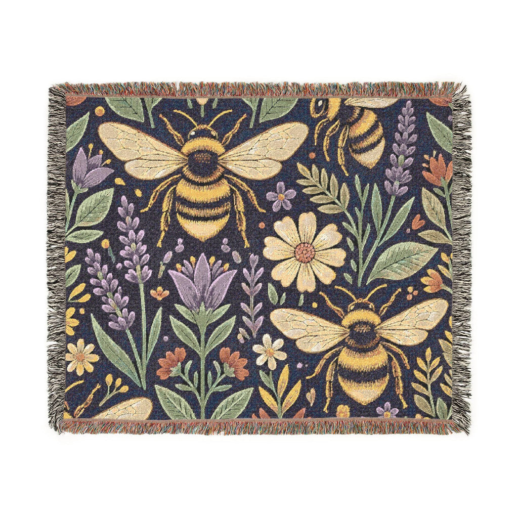 Bees and Wildflowers Woven Blanket | Bee Floral Throw