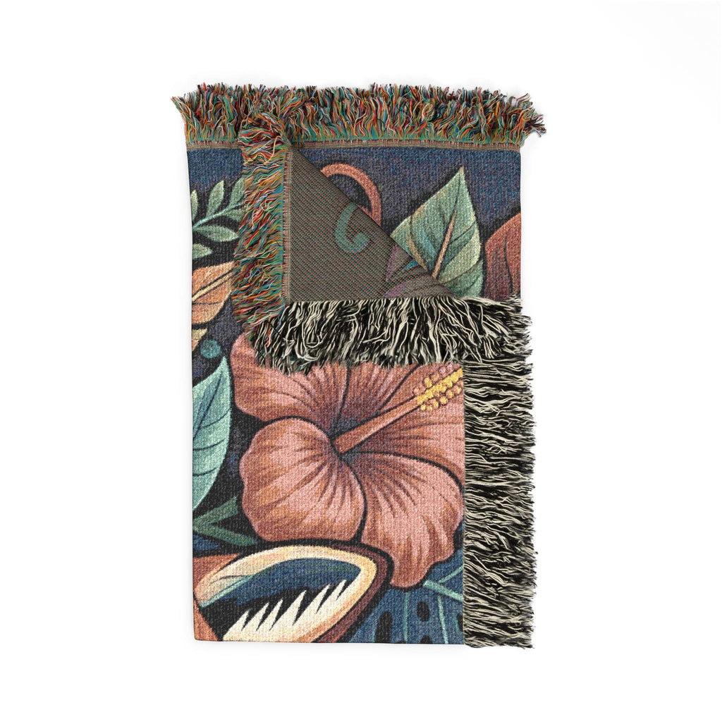 Floral Fox Woven Blanket | Fox Face Tapestry Throw, Botanical Woodland Decor