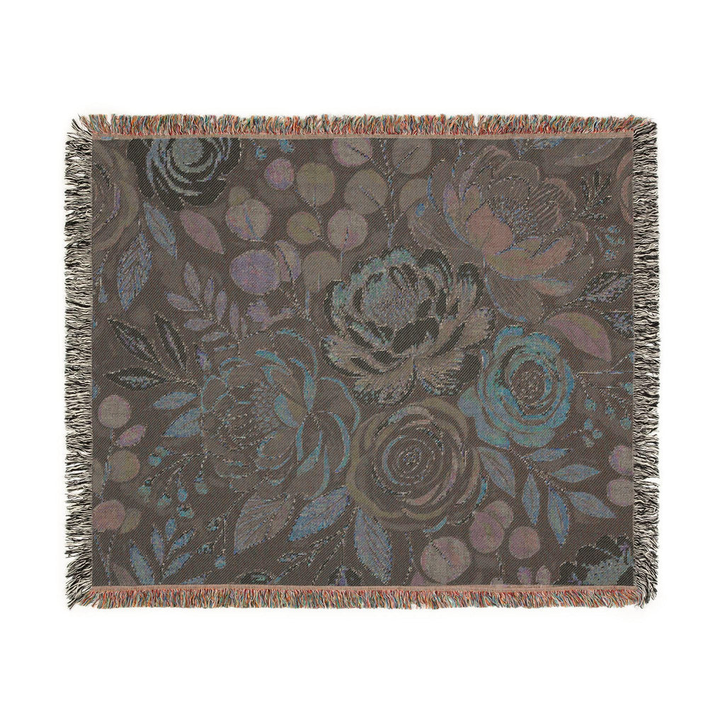 Modern Floral Woven Blanket | Botanical Pattern Throw, Neutral Home Decor