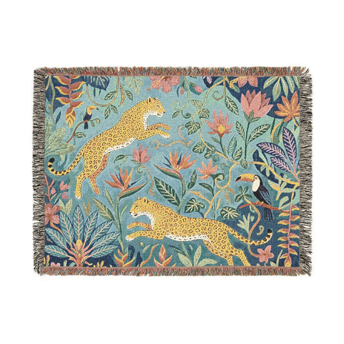 Leopard Jungle Tapestry Woven Blanket | Botanical Animal Throw