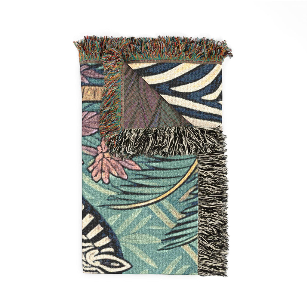 Zebra Jungle Illustration Woven Blanket | Safari Animal Throw