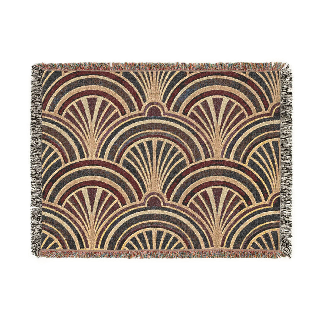 Art Deco Fan Pattern Woven Blanket | Geometric Throw, Vintage 1920s Inspired