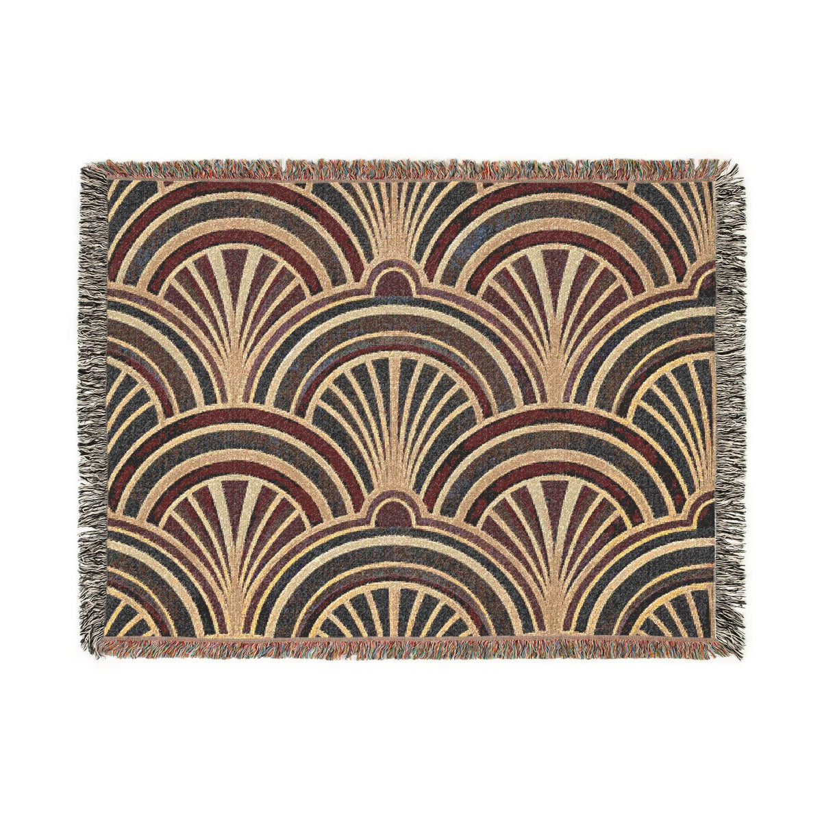 Art Deco Fan Pattern Woven Blanket | Geometric Throw, Vintage 1920s Inspired