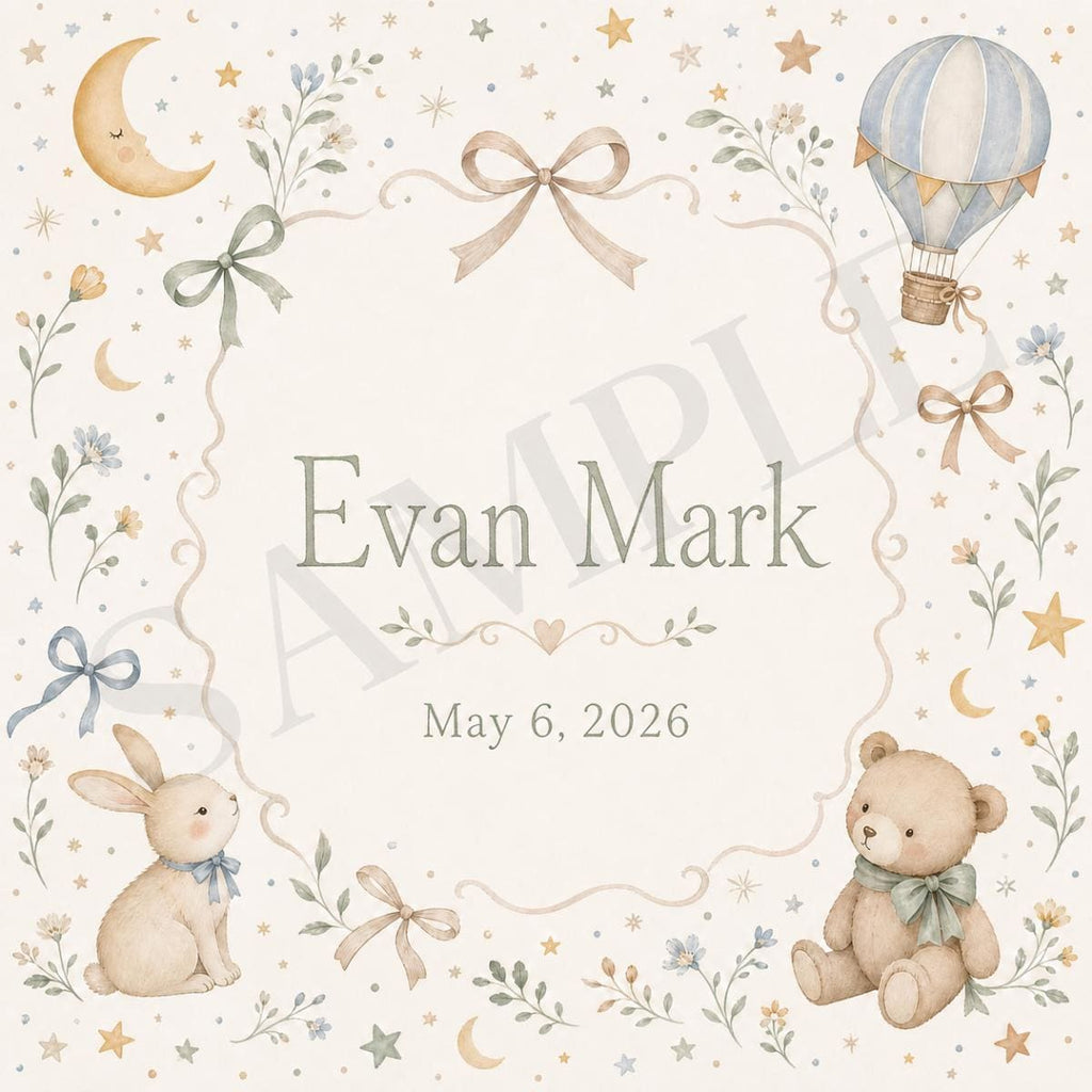 Nursery Moon & Hot Air Balloon Woven Blanket | Personalized Baby Name