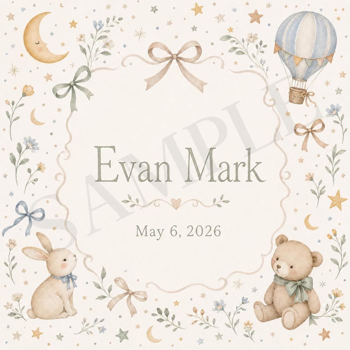 Nursery Moon & Hot Air Balloon Woven Blanket | Personalized Baby Name