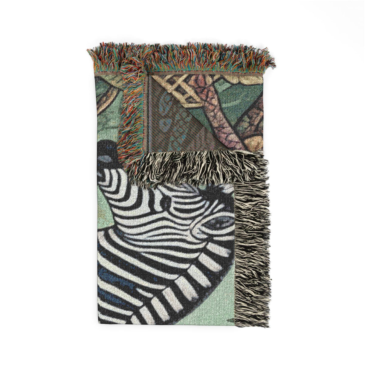 Zebra Tapestry Woven Blanket | Jungle Flora Pattern, Fringe Throw