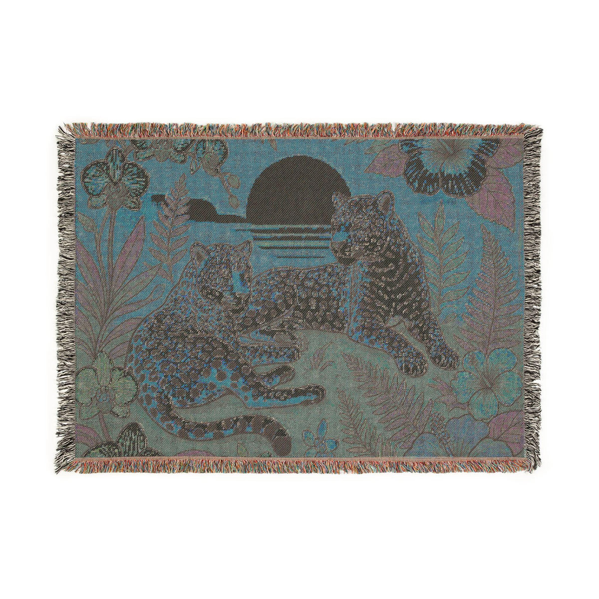 Leopard Sunset Woven Blanket | Tropical Jungle Throw