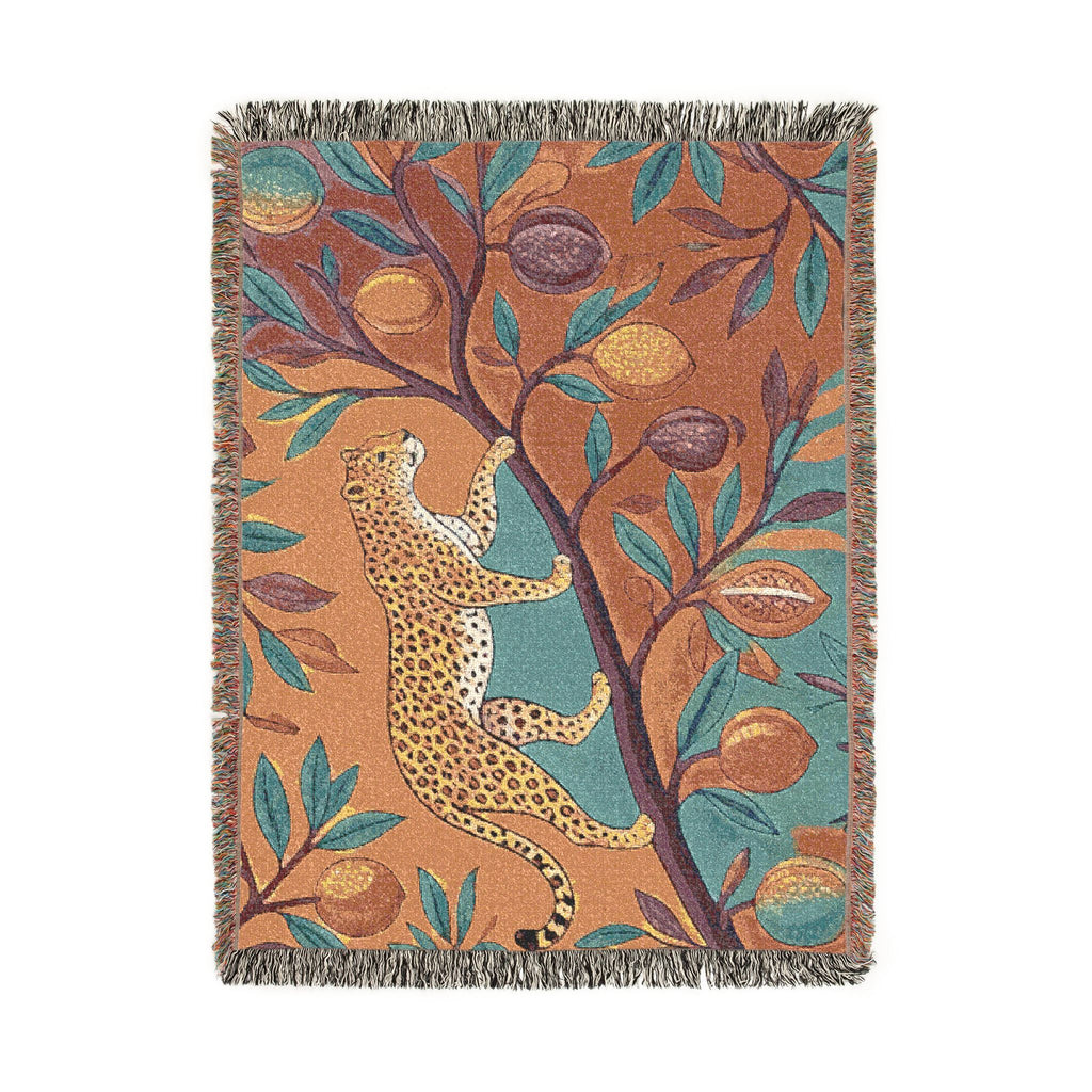 Leopard on Fruit Tree Woven Blanket | Botanical Jungle Throw