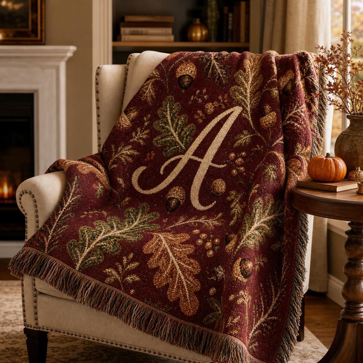 Autumn Oak Leaves Woven Blanket | Custom Fall Acorn Throw
