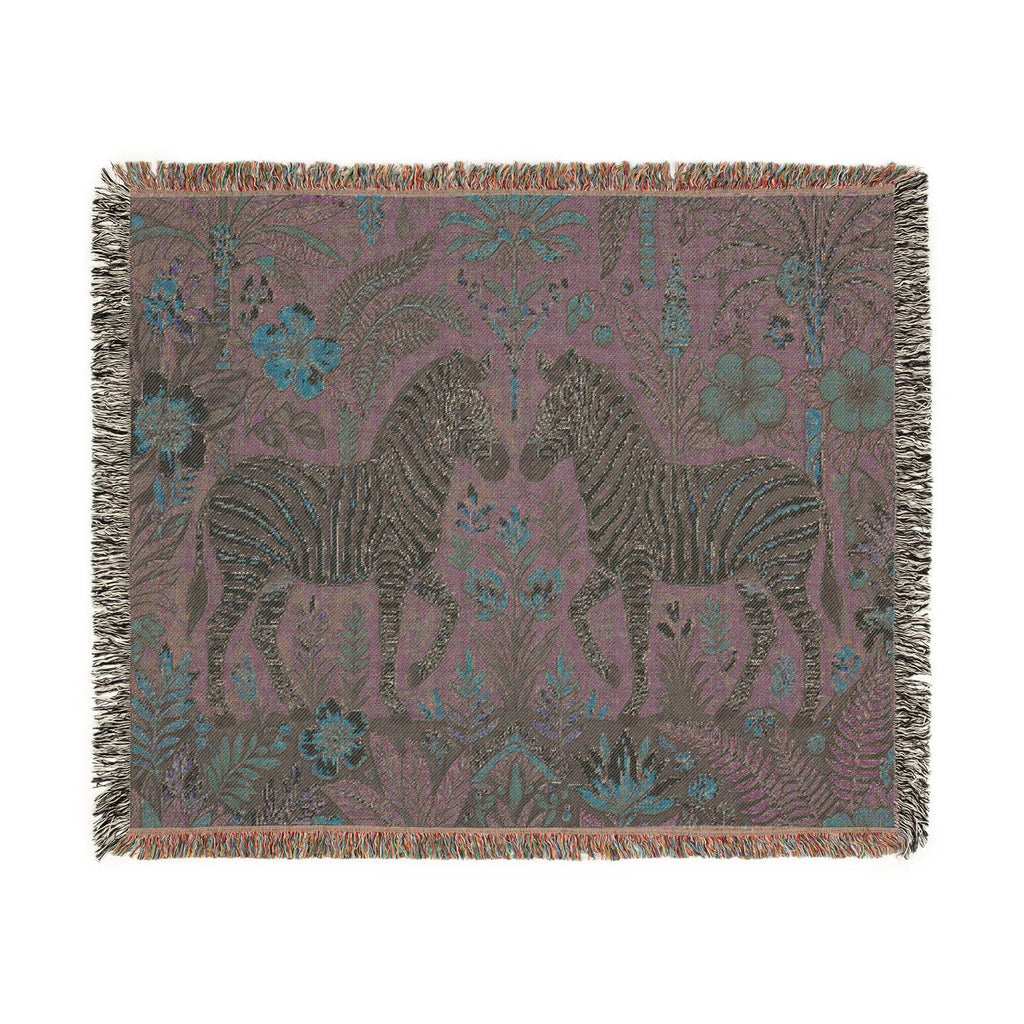 Zebra Botanical Tapestry Blanket | Woven Fringe Throw, Floral Safari Decor