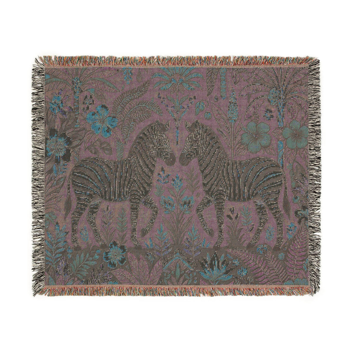 Zebra Botanical Tapestry Blanket | Woven Fringe Throw, Floral Safari Decor