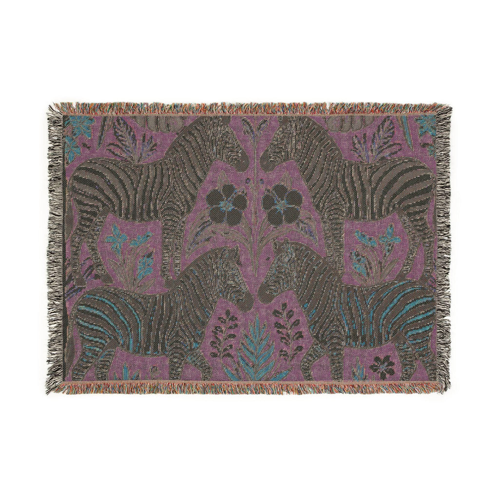 Zebra Folk Art Woven Blanket | Decorative Animal Throw, Boho Safari Pattern