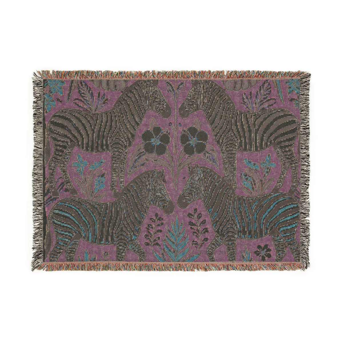 Zebra Folk Art Woven Blanket | Decorative Animal Throw, Boho Safari Pattern
