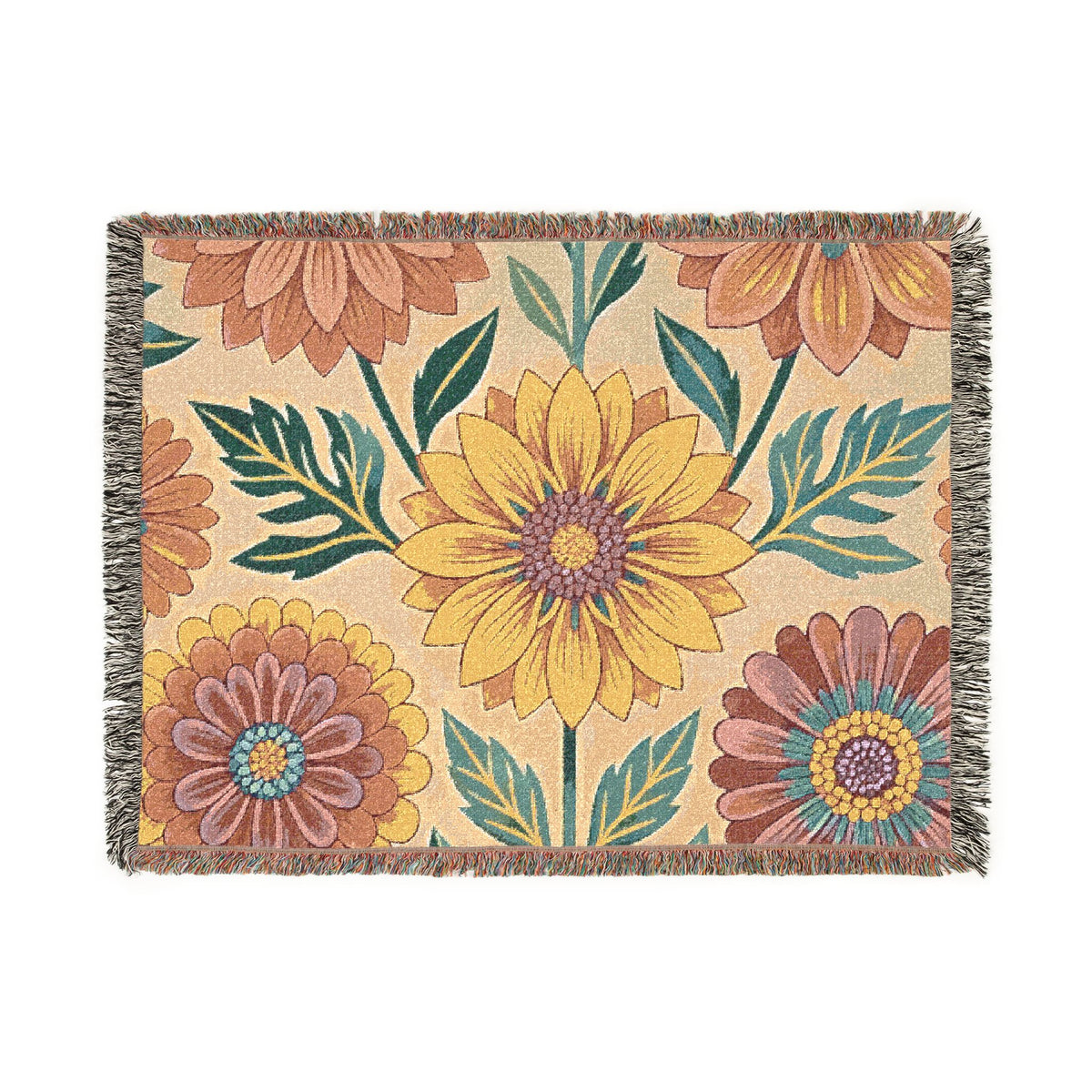 Sunflower and Dahlia floral Woven Blanket | boho floral throw tapestry
